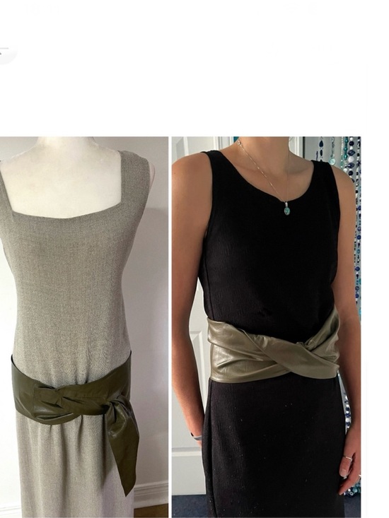 Abbé (made in France) Accessories - French Vintage 1980s Olive Leather Belt – Wide Draping Hip or Waist